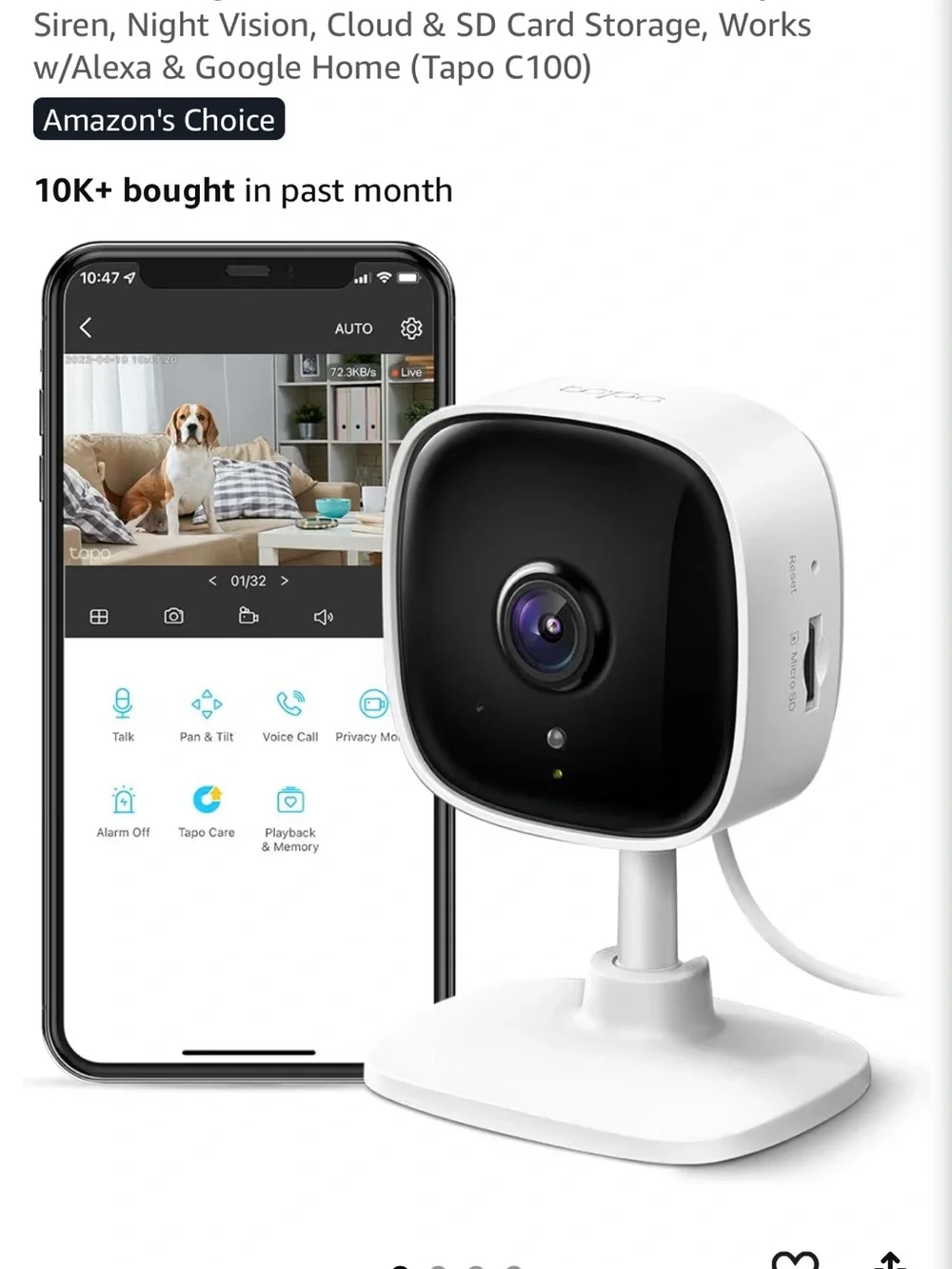 Tapo White & Black Security Webcam - Indoor Camera